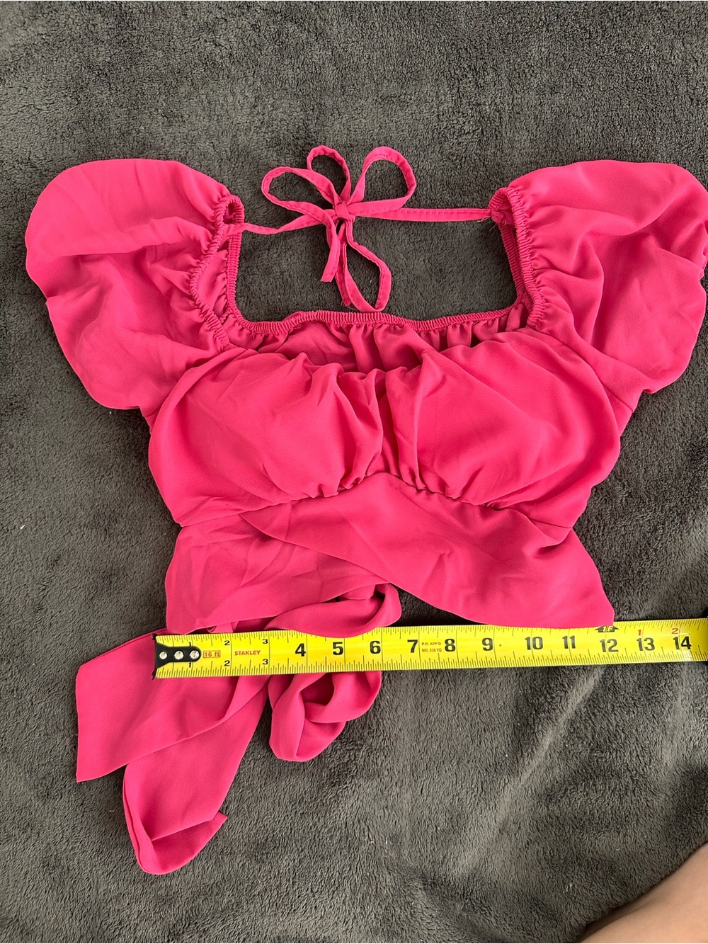Italian Pink Puff-Sleeve Tie-Back Crop Top